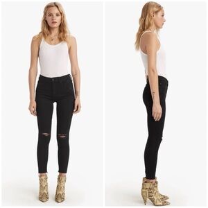 Mother Jeans Looker Ankle Fray Black Denim Stretch